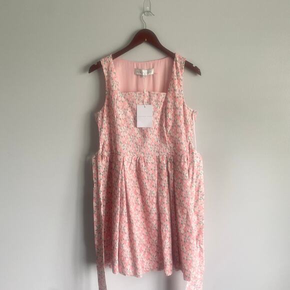 NWT Endless Rose Pink Floral Textured Bow Tie Mini Dress Square Neck Size Large - Picture 4 of 8